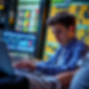 Navigating Financial Data A young adult analyzing financial charts on a laptop