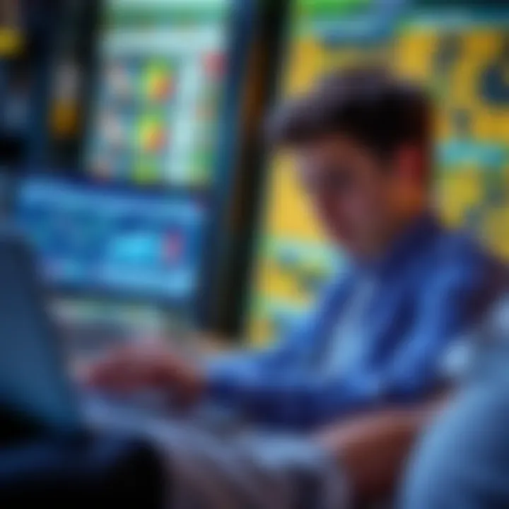 Navigating Financial Data A young adult analyzing financial charts on a laptop
